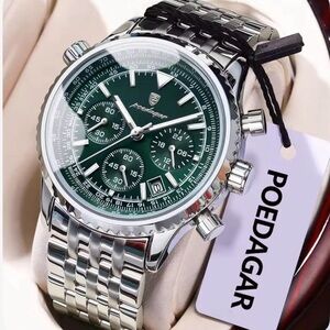 Silver and Green Men's Watch